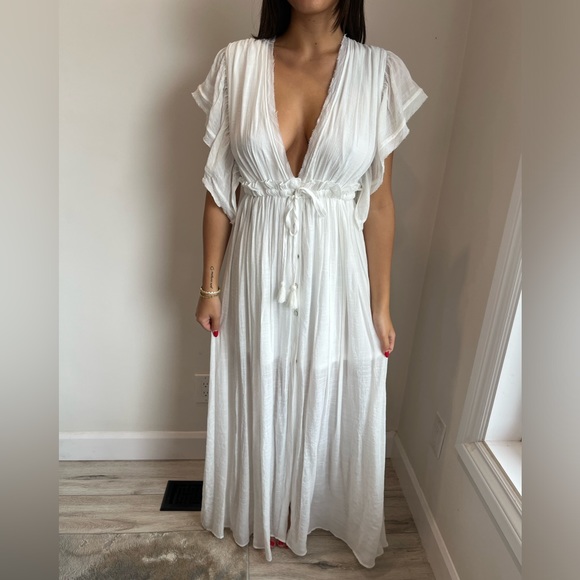 Sleeveless Tie Front White Maxi Dress - Picture 1 of 6